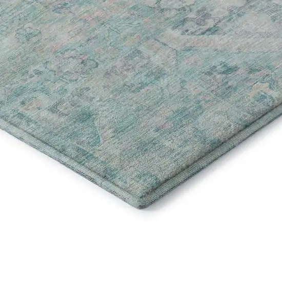 Teal Pink And Gray Floral Washable Area Rug With UV Protection Photo 7