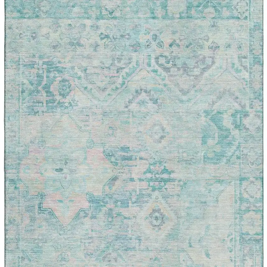 Teal Pink And Gray Floral Washable Area Rug With UV Protection Photo 3