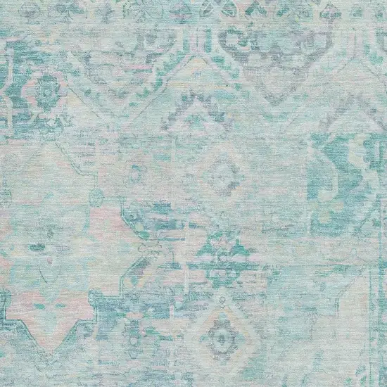 Teal Pink And Gray Floral Washable Area Rug With UV Protection Photo 2