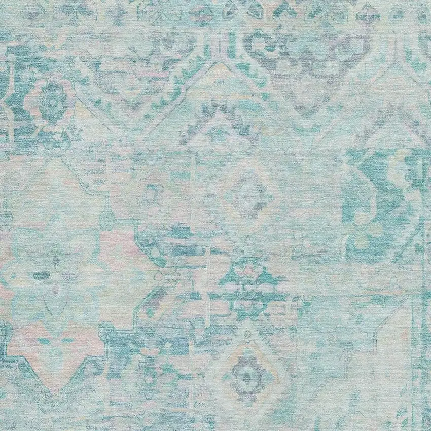 Teal Pink And Gray Floral Washable Area Rug With UV Protection Photo 2