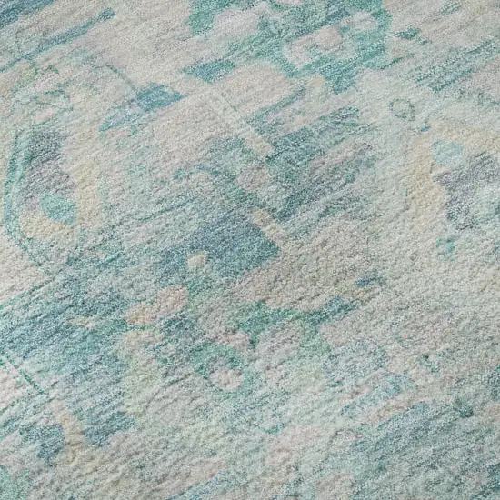 Teal Pink And Gray Floral Washable Area Rug With UV Protection Photo 9