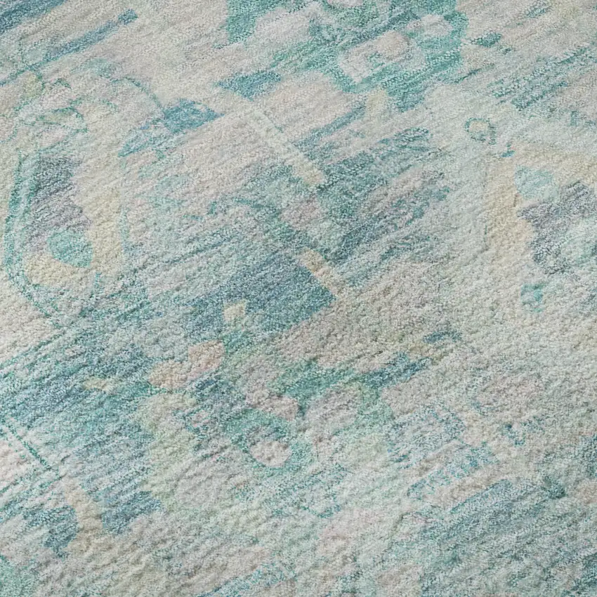 Teal Pink And Gray Floral Washable Area Rug With UV Protection Photo 9