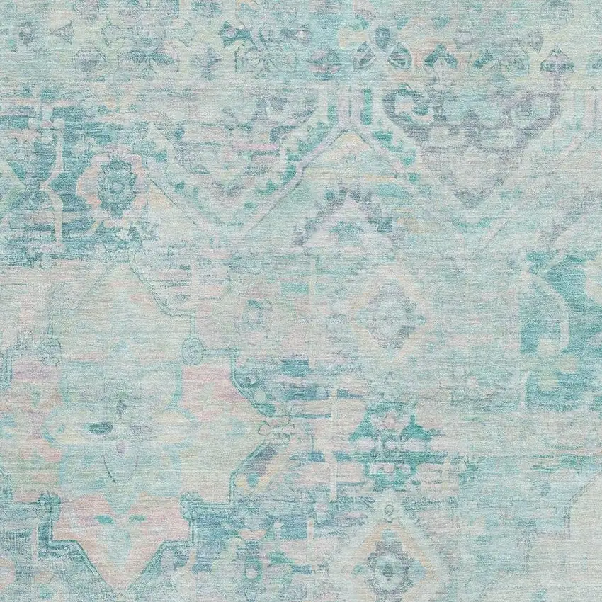 Teal Pink And Gray Floral Washable Area Rug With UV Protection Photo 2