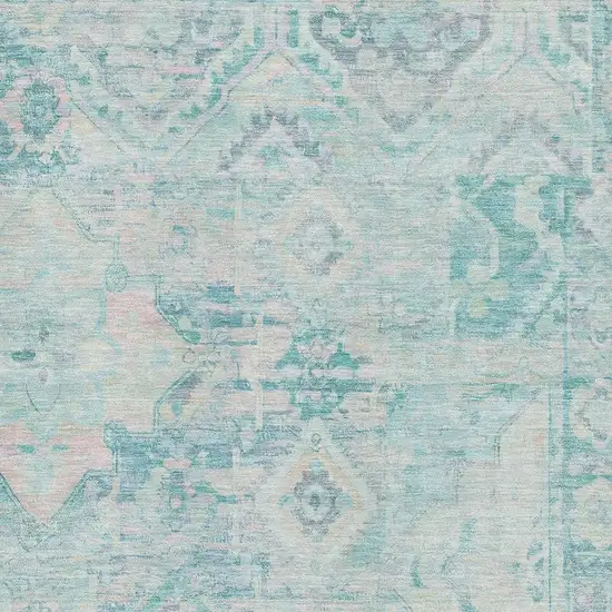 Teal Pink And Gray Floral Washable Area Rug With UV Protection Photo 2