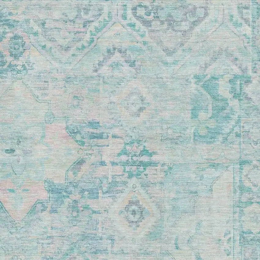 Teal Pink And Gray Floral Washable Area Rug With UV Protection Photo 2