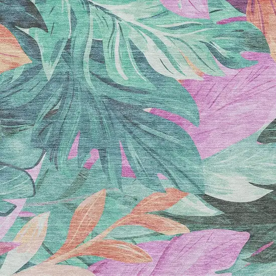 Teal Pink And Salmon Floral Washable Area Rug With UV Protection Photo 3