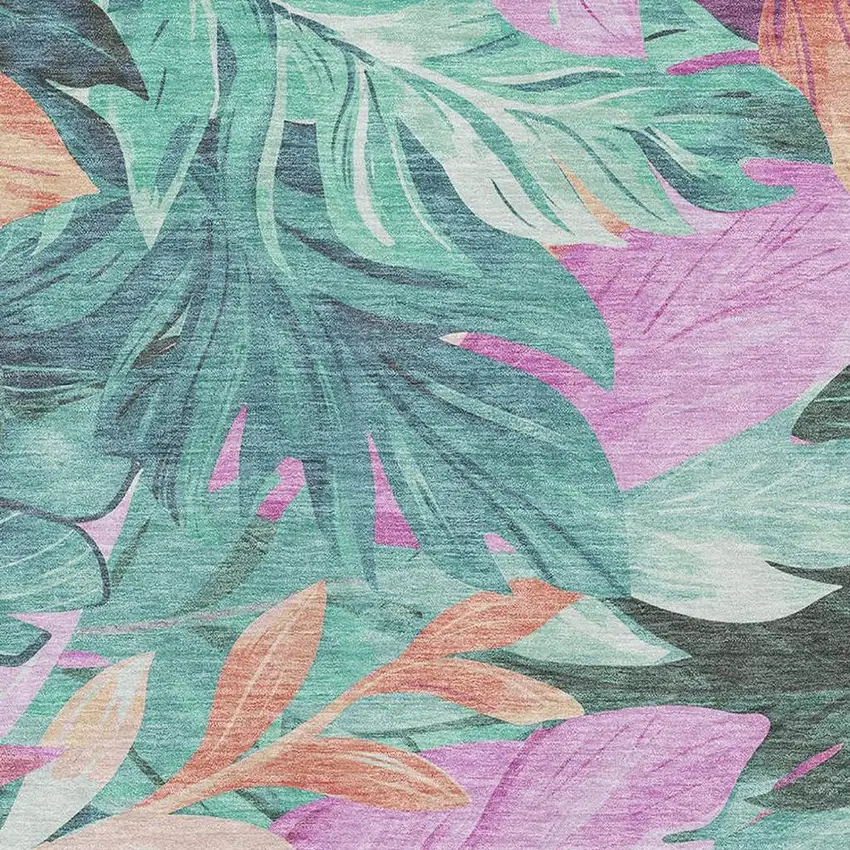Teal Pink And Salmon Floral Washable Area Rug With UV Protection Photo 3