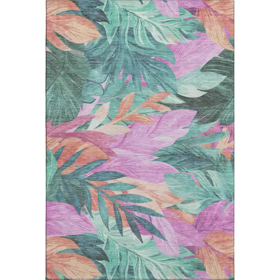 Teal Pink And Salmon Floral Washable Area Rug With UV Protection Photo 1