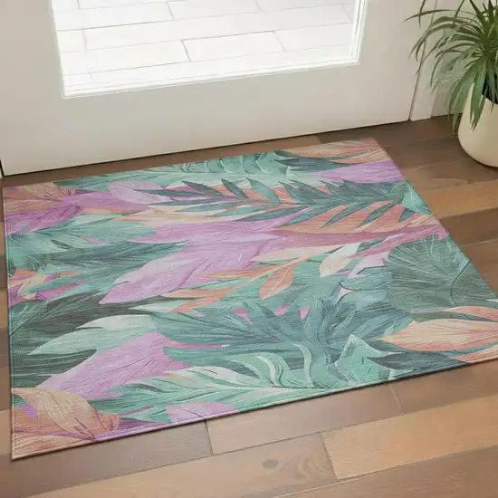 Teal Pink And Salmon Floral Washable Area Rug With UV Protection Photo 2