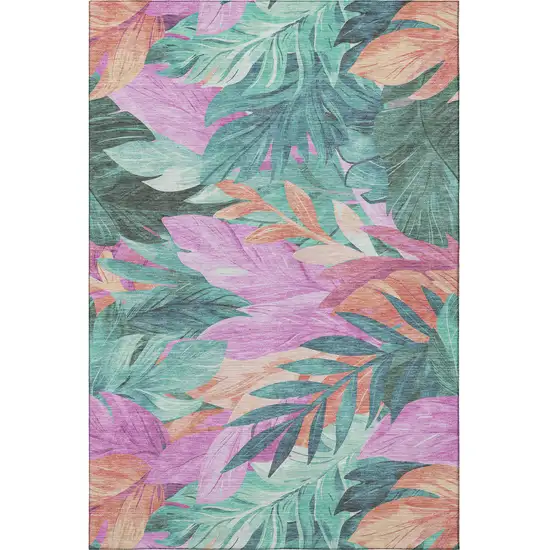 Teal Pink And Salmon Floral Washable Area Rug With UV Protection Photo 3