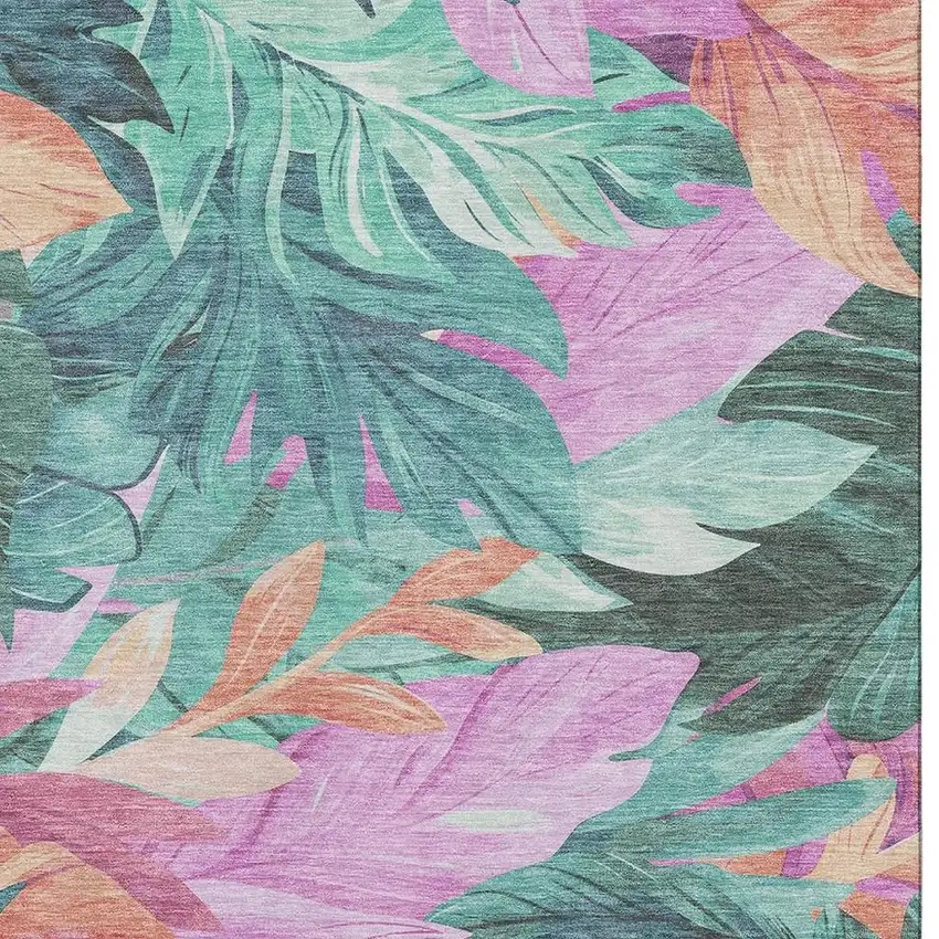 Teal Pink And Salmon Floral Washable Area Rug With UV Protection Photo 2