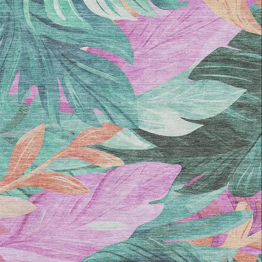 Teal Pink And Salmon Floral Washable Area Rug With UV Protection Photo 2