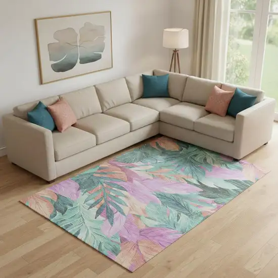 Teal Pink And Salmon Floral Washable Area Rug With UV Protection Photo 2