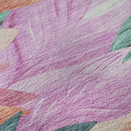 Teal Pink And Salmon Floral Washable Area Rug With UV Protection Photo 9