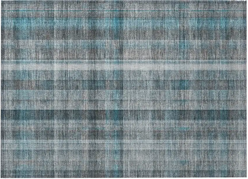 Teal Plaid Washable Non Skid Indoor Outdoor Area Rug Photo 4