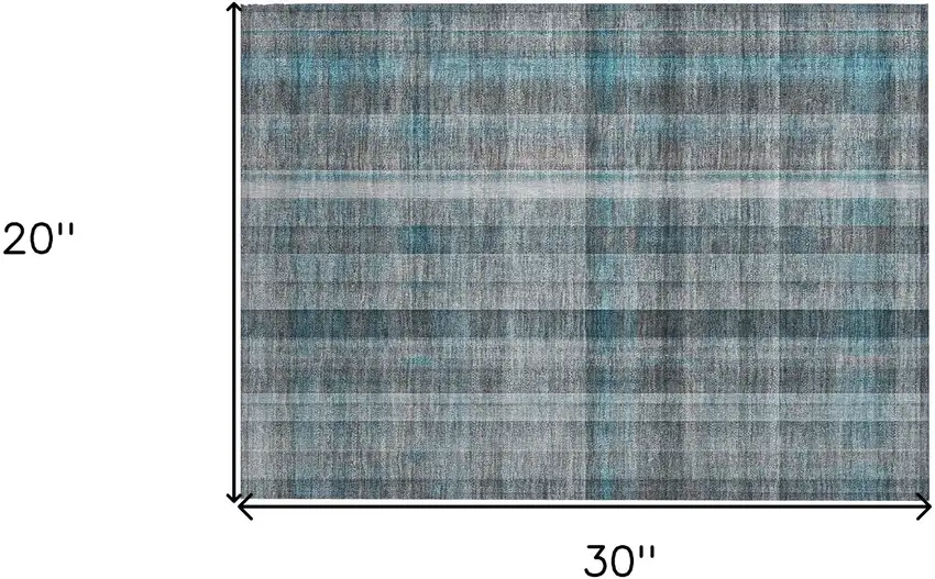 Teal Plaid Washable Non Skid Indoor Outdoor Area Rug Photo 3