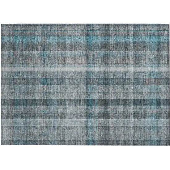 Teal Plaid Washable Non Skid Indoor Outdoor Area Rug Photo 2