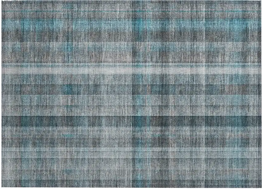 Teal Plaid Washable Non Skid Indoor Outdoor Area Rug Photo 2