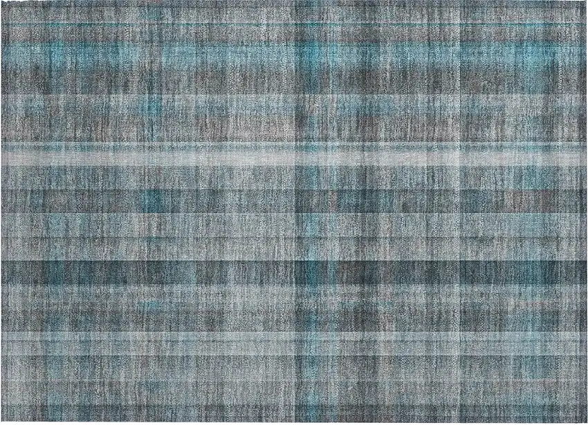 Teal Plaid Washable Non Skid Indoor Outdoor Area Rug Photo 2
