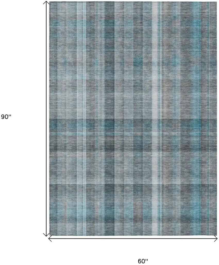 Teal Plaid Washable Non Skid Indoor Outdoor Area Rug Photo 3