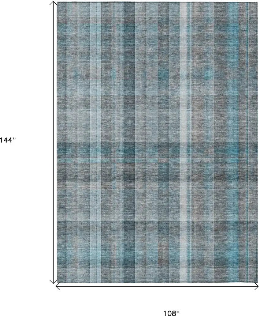 Teal Plaid Washable Non Skid Indoor Outdoor Area Rug Photo 3