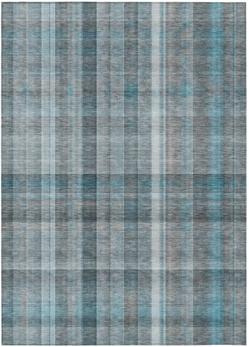 Teal Plaid Washable Non Skid Indoor Outdoor Area Rug Photo 2