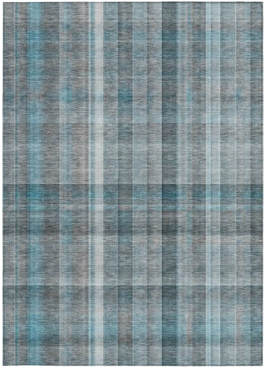 Teal Plaid Washable Non Skid Indoor Outdoor Area Rug Photo 4