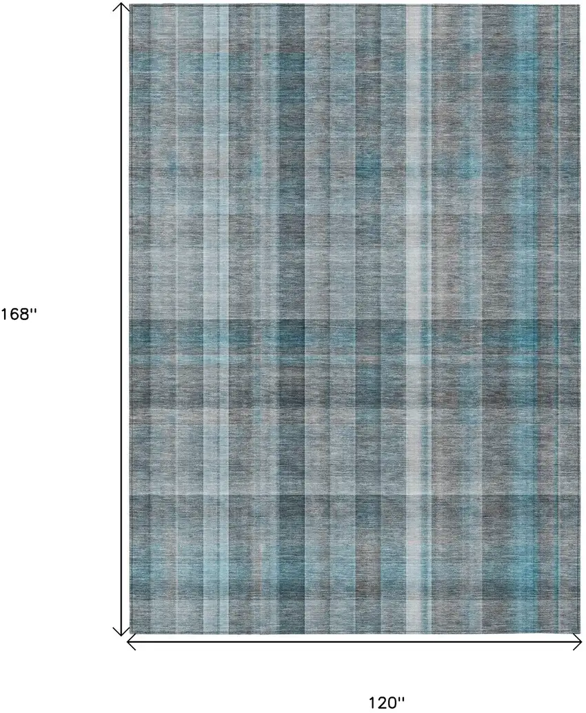 Teal Plaid Washable Non Skid Indoor Outdoor Area Rug Photo 3