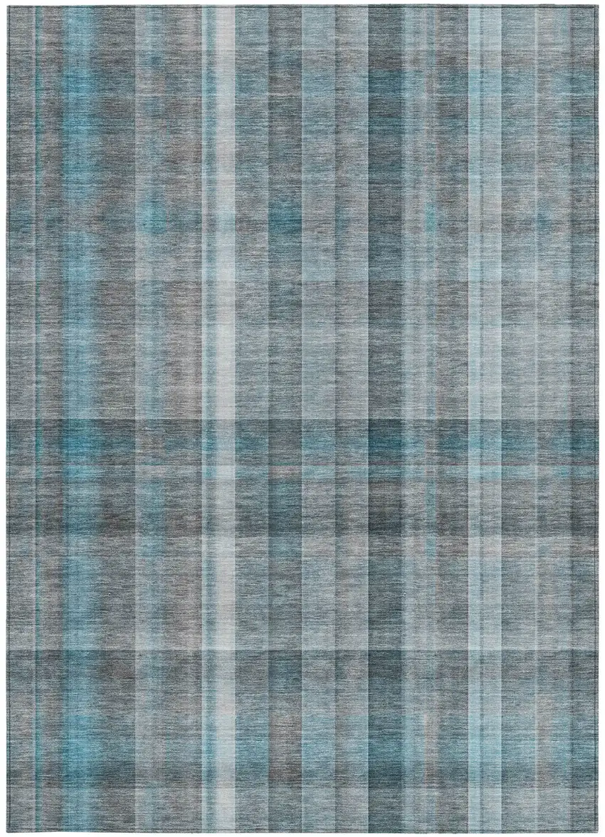 Teal Plaid Washable Non Skid Indoor Outdoor Area Rug Photo 5