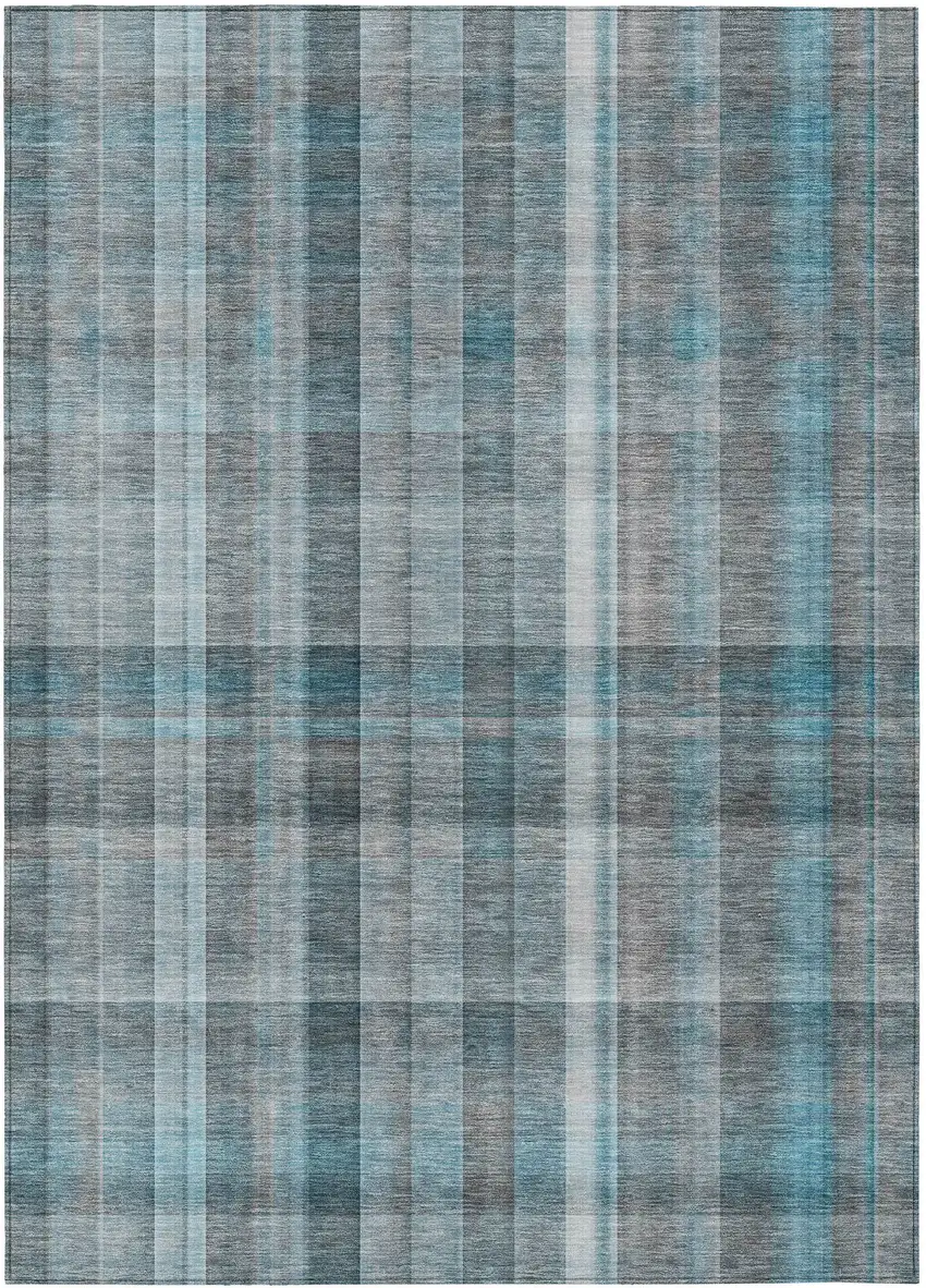 Teal Plaid Washable Non Skid Indoor Outdoor Area Rug Photo 2