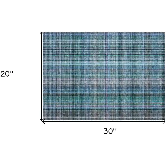 Teal Plaid Washable Non Skid Indoor Outdoor Area Rug Photo 3