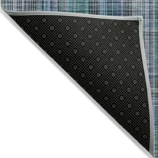 Blue Teal and Gray Plaid Washable Non Skid Indoor Outdoor Area Rug Photo 3