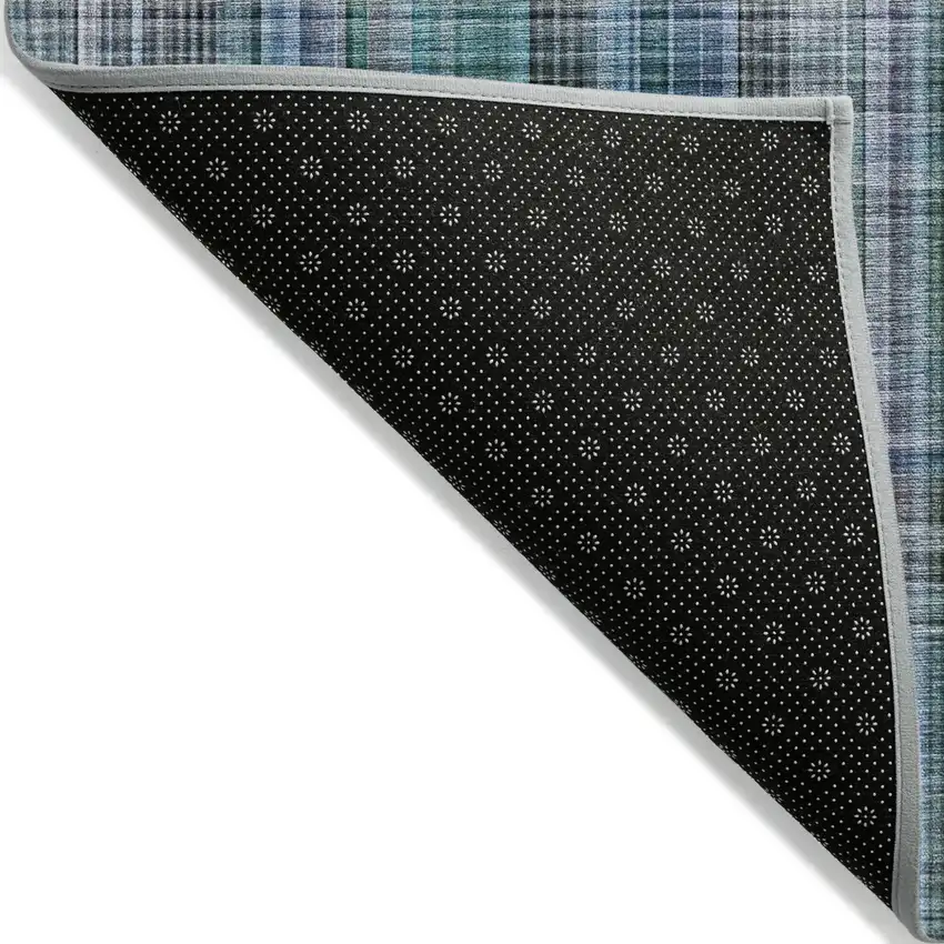 Blue Teal and Gray Plaid Washable Non Skid Indoor Outdoor Area Rug Photo 3