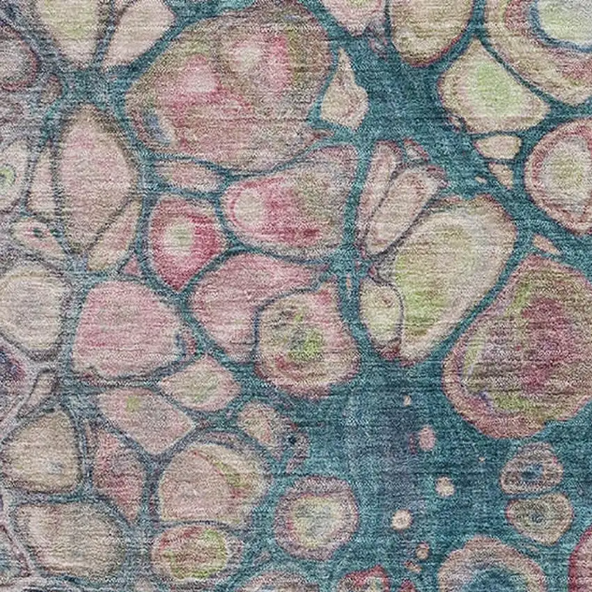 Teal Plum And Beige Abstract Washable Area Rug With UV Protection Photo 3