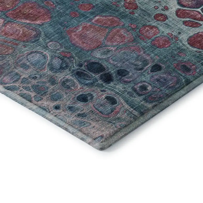 Teal Plum And Beige Abstract Washable Area Rug With UV Protection Photo 8