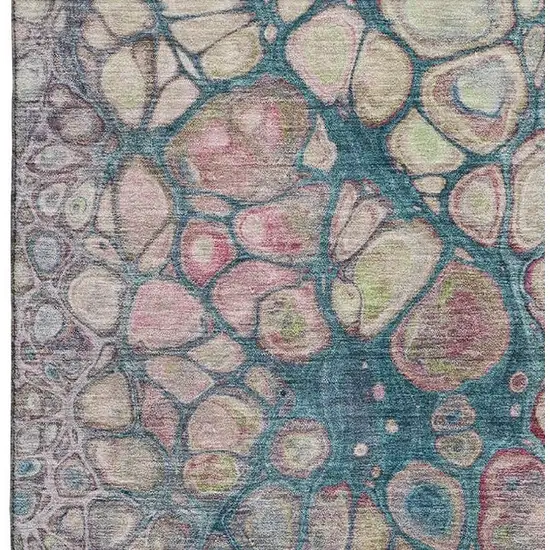 Teal Plum And Beige Abstract Washable Area Rug With UV Protection Photo 4