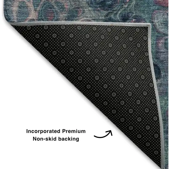 Teal Plum And Beige Abstract Washable Area Rug With UV Protection Photo 7