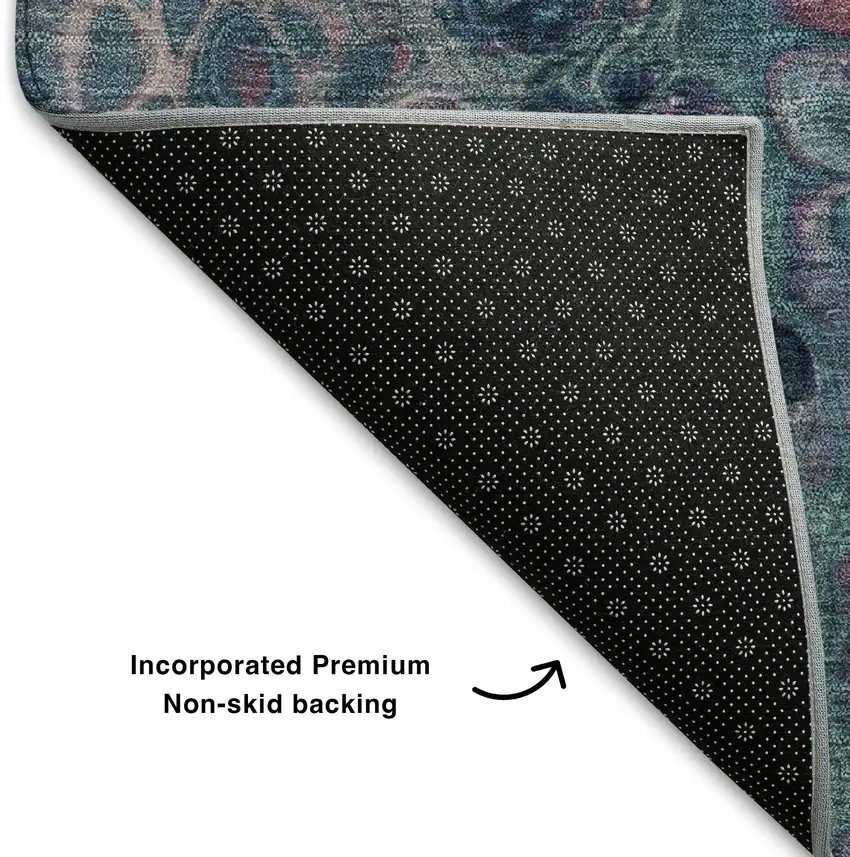 Teal Plum And Beige Abstract Washable Area Rug With UV Protection Photo 7