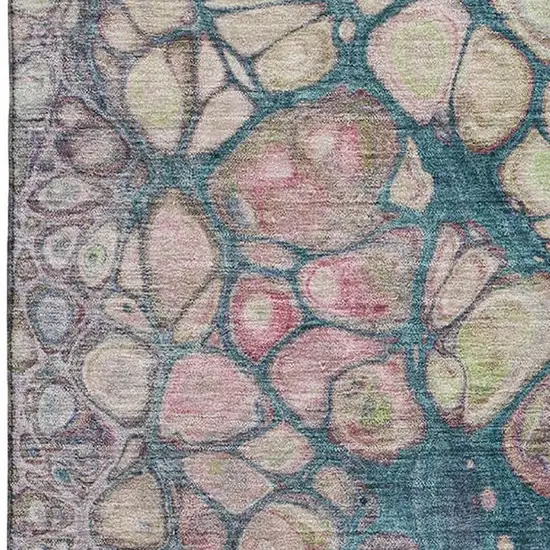 Teal Plum And Beige Abstract Washable Area Rug With UV Protection Photo 3