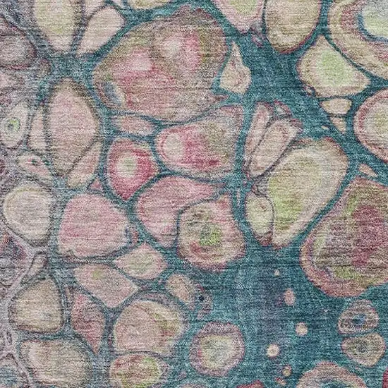 Teal Plum And Beige Abstract Washable Area Rug With UV Protection Photo 3
