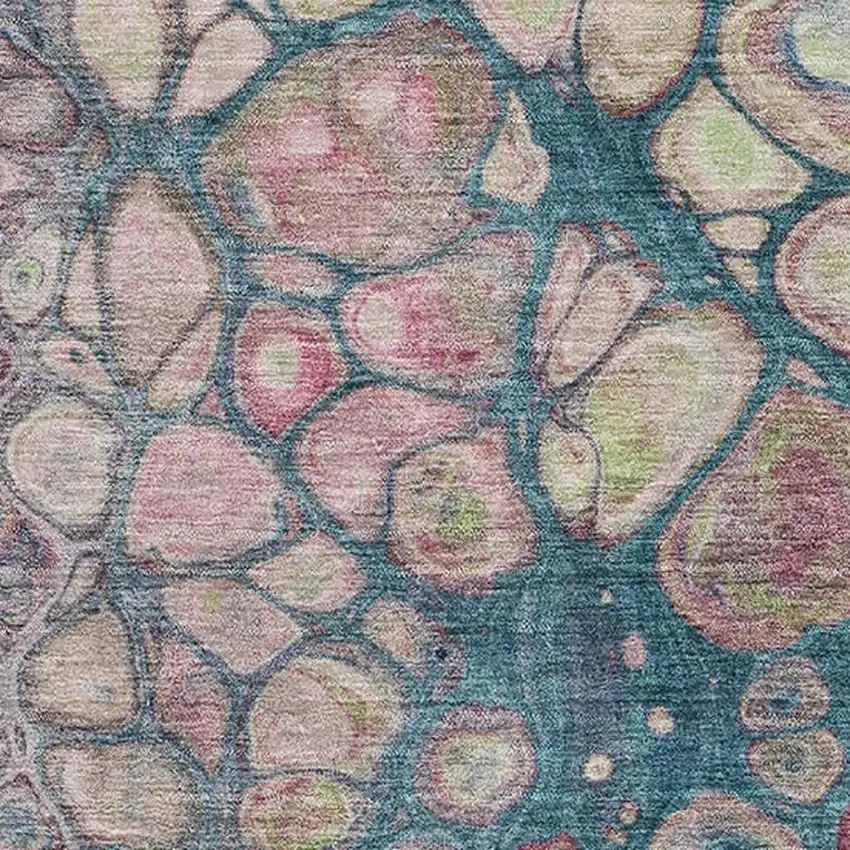 Teal Plum And Beige Abstract Washable Area Rug With UV Protection Photo 3