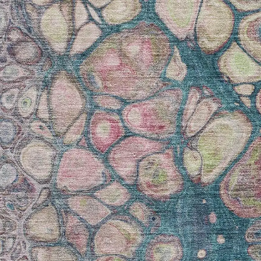 Teal Plum And Beige Abstract Washable Area Rug With UV Protection Photo 3