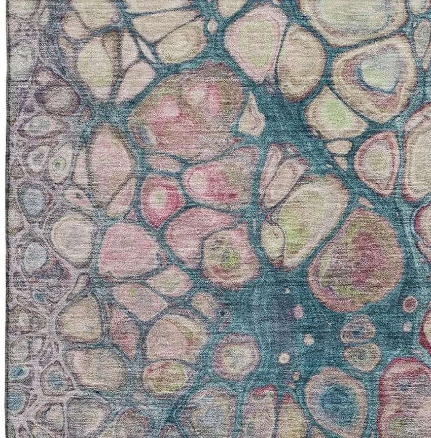 Teal Plum And Beige Abstract Washable Area Rug With UV Protection Photo 4