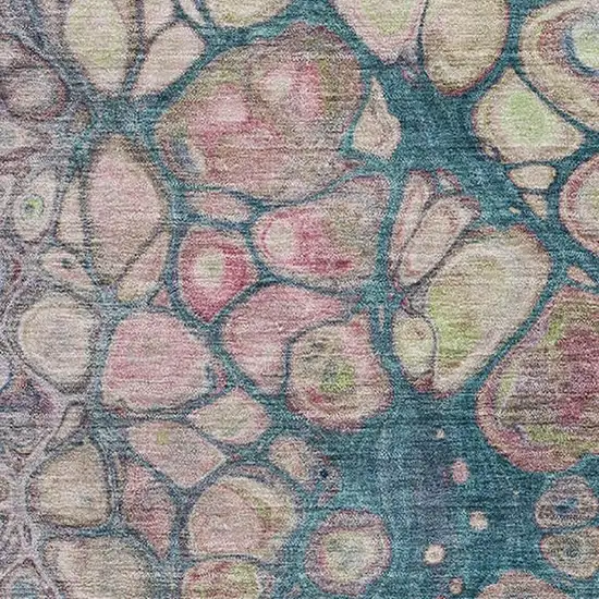 Teal Plum And Beige Abstract Washable Area Rug With UV Protection Photo 3