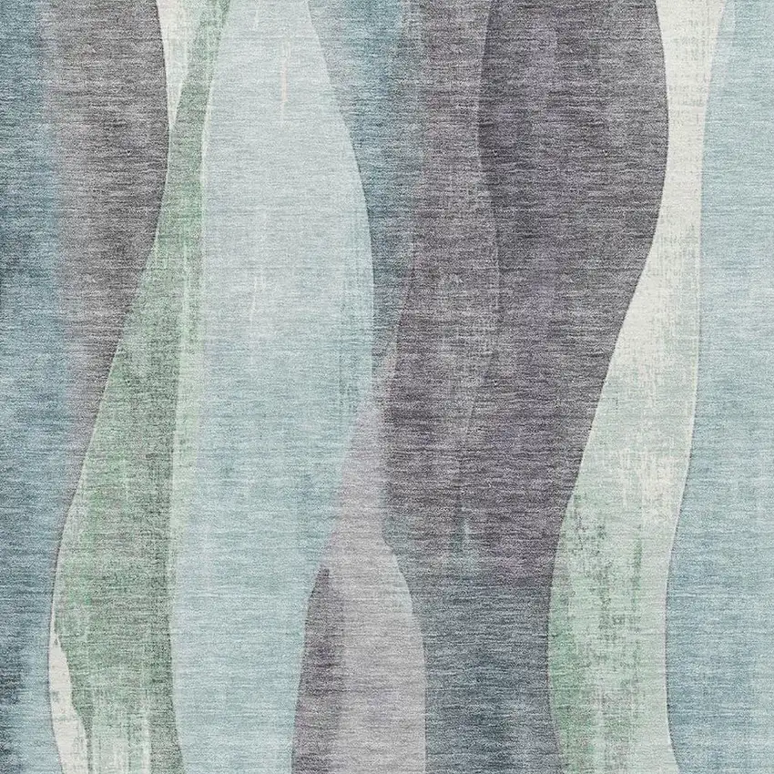 Teal Plum And Ivory Abstract Washable Area Rug With UV Protection Photo 3