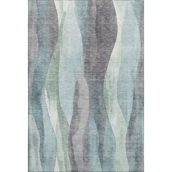 Teal Plum And Ivory Abstract Washable Area Rug With UV Protection Photo 1