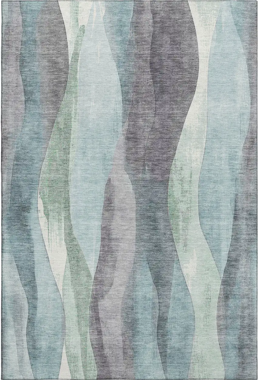 Teal Plum And Ivory Abstract Washable Area Rug With UV Protection Photo 1