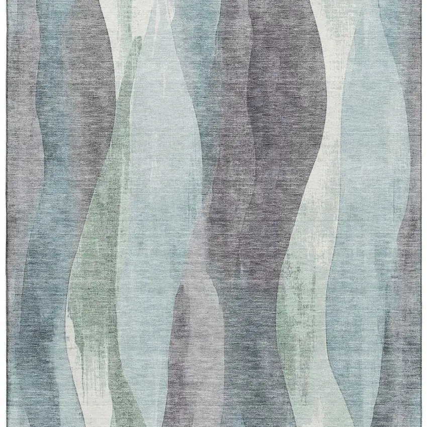Teal Plum And Ivory Abstract Washable Area Rug With UV Protection Photo 4