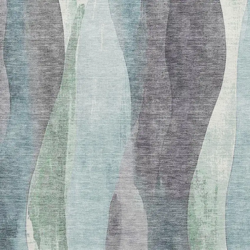 Teal Plum And Ivory Abstract Washable Area Rug With UV Protection Photo 3