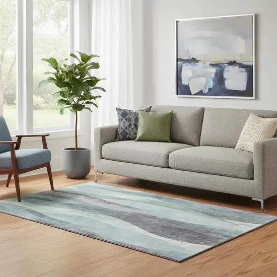 Teal Plum And Ivory Abstract Washable Area Rug With UV Protection Photo 2